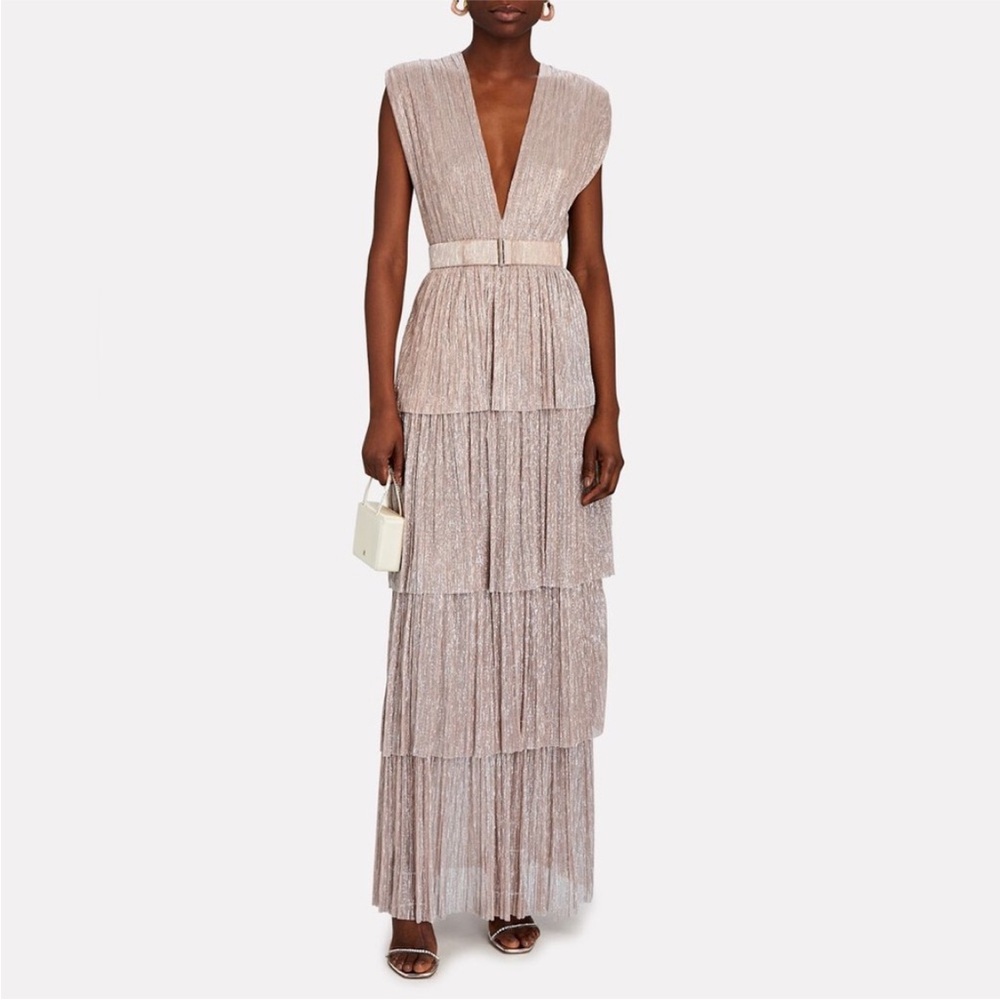 SABINA MUSAYEV SKYLER PLISSÉ LUREX GOWN ROSE Size XS
